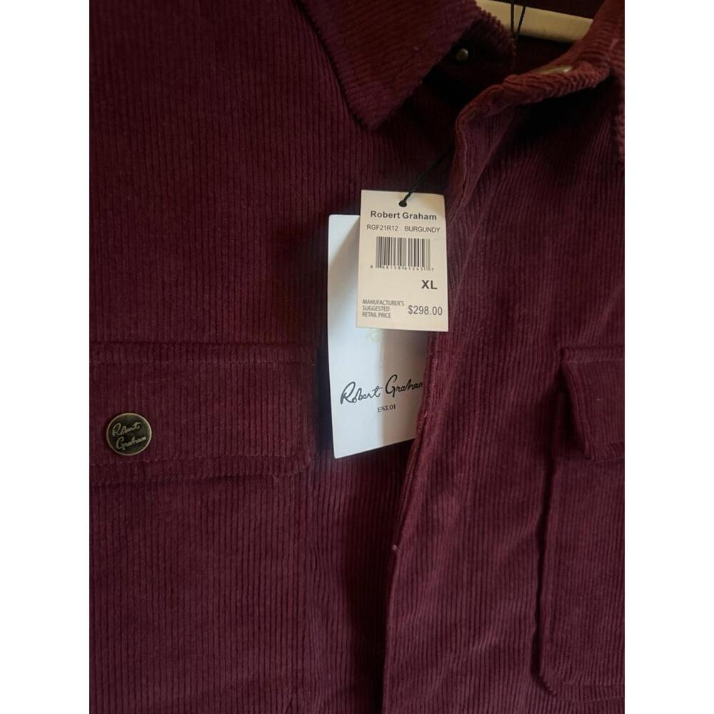 Robert Graham Corduroy Jacket Burgondy Mens XL Shacket New with Tags MSRP 298$ - Picture 2 of 6